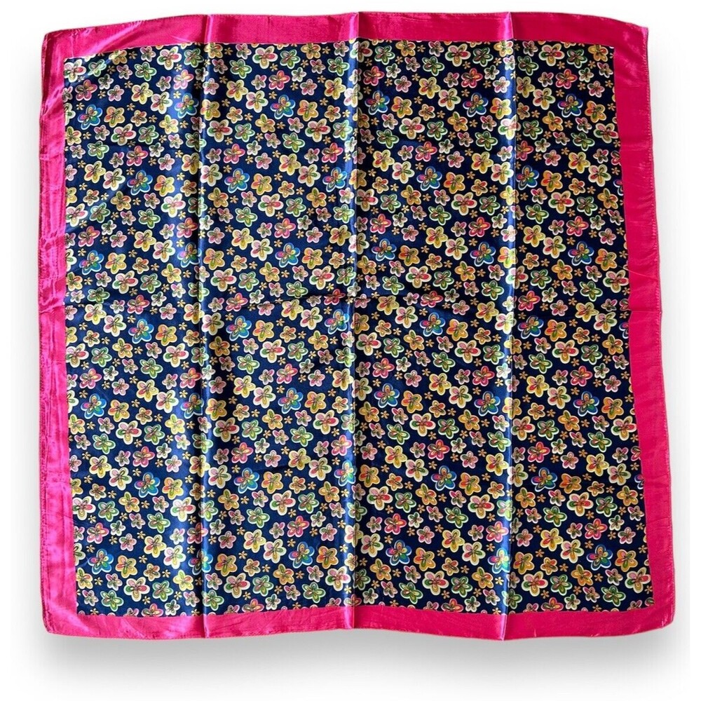 Pink & Blue Flowers Scarf Unisex Blue Headscarf Tied 35”x35” Green